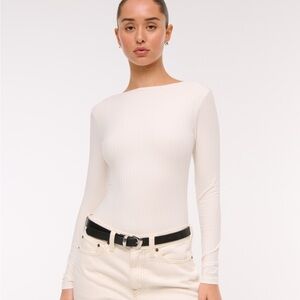 Abercrombie & Fitch Cream Long Sleeve Bodysuit